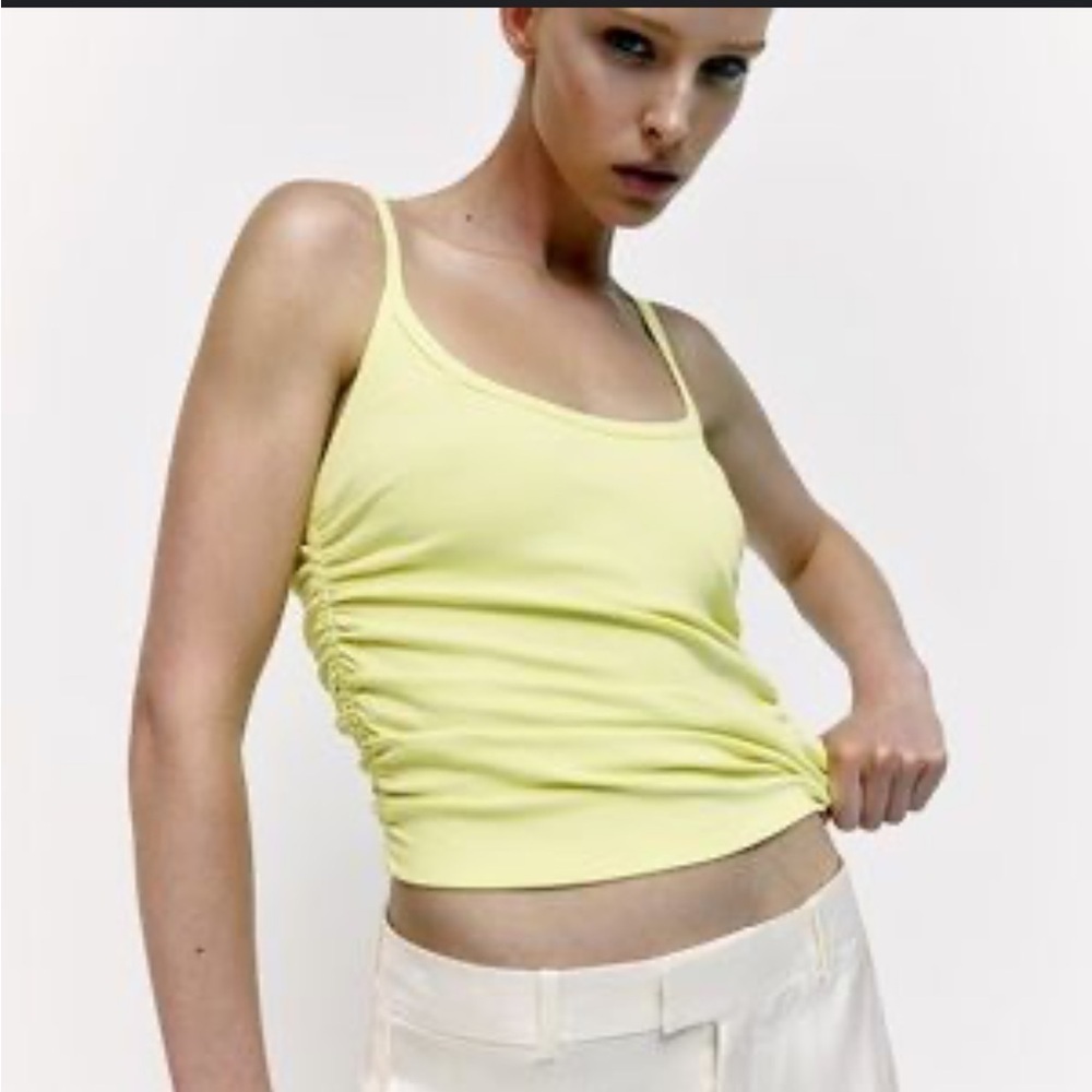 NWT Zara ruched side ribbed spaghetti strap tank Yellow medium